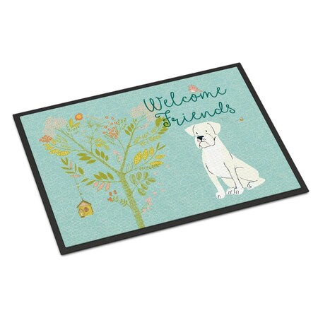 Carolines Treasures Welcome Friends White Boxer Indoor or Outdoor Mat, 18 x 27 in. BB7580MAT